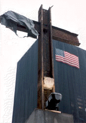 Steel girder cross at Ground Zero in NYC.